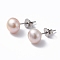 Natural Pearl Ear Studs, 304 Stainless Steel Pin Ear Stud for Women, Round, Thistle, 17~18x8mm, Pin: 0.7mm