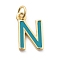 Rack Plating Brass Pendants, with Enamel and Jump Ring, Cadmium Free & Lead Free, Long-Lasting Plated, Real 18K Gold Plated, Letter, Letter N, 11.5x7.5x1mm, Hole: 2.5mm