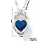 Fashionable Brass Cubic Zirconia Crown Heart-Shaped Pendant Dapped Chain Necklaces for Women, Platinum, Blue, 15.75 inch(40cm)