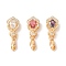 Golden Brass Micro Pave Clear Cubic Zirconia Ice Pick Pinch Bails, with Glass, Flower, Mixed Color, 21x8x7mm, Hole: 3.5x3mm, Pin: 0.8mm