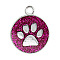 Enamel Charms, with Platinum Plated Alloy Findings and Glitter Powder, Flat Round with Dog Paw Prints, Medium Violet Red, 23x19x2.1mm, Hole: 2.1mm