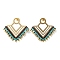 Woven Glass & Brass Beaded Triangle Dangle Stud Earrings with PVD Vacuum Plating 304 Stainless Steel Pins, Golden, 45x47mm