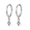 Clear Cubic Zirconia Rhombus Dangle Hoop Earrings, 925 Sterling Silver Earrings, Silver, 18mm