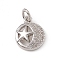 Brass Micro Pave Cubic Zirconia Charms, with Jump Rings, Flat Round with Star & Moon Pattern Charm, Platinum, 12x9.5x3mm, Hole: 3mm 