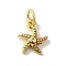 Brass Micro Pave Cubic Zirconia Charms, Real 18K Gold Plated, Starfish Charms, Clear, 11x9x2.5mm, Hole: 3mm