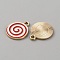 Christmas Themed Alloy Enamel Pendants, Golden, Flat Round with Vortex Pattern, White, 18x15x1.3mm, Hole: 1.6mm