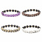 Natural Wood & Stone Round Beaded Stretch Bracelet, Yoga Gemstone Jewelry for Women, Inner Diameter: 2-1/8 inch(5.4cm)