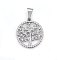 Non-Tarnish 304 Stainless Steel Pendants, Flat Round with Tree, Stainless Steel Color, 31x28x2.5mm, Hole: 11x6mm