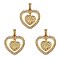 3Pcs Religion Theme Brass Micro Pave Clear Cubic Zirconia Pendants, Heart with Statue of Jesus Christ, Real 18K Gold Plated, 27x21x2mm, Hole: 4x2.5mm