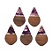 Transparent Resin and Walnut Wood Pendants, Teardrop Charms with Gold Foil, Purple, 48.5x28x3.5mm, Hole: 2mm