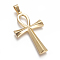 304 Stainless Steel Pendants, Ankh Cross, Golden, 44.5x25.5x3mm, Hole: 4x6mm