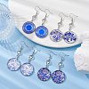 Blue Glass Flat Round & Alloy Star Dangle Earrings EJEW-JE05402-4