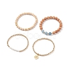 4Pcs 4 Style Natural Wood & Quartz(Dyed) & Shell Pearl Stretch Bracelets BJEW-JB08822-4