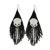 Boho Seed Bead Halloween Skeleton Tassel Earrings EJEW-Q380-04D-1