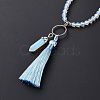 Opalite Bullet & Tassel Pendant Necklace with Mixed Gemstone Beaded Chains NJEW-E585-02F-5