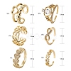6Pcs 6 Styles Brass Micro Pave Clear Cubic Zirconia Cuff Rings RJEW-LS0001-44G-3