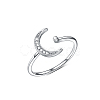 Anti-Tarnish Moon S925 Sterling Silver Clear Cubic Zirconia Cuff Ring for Daily Wear and Parties IT4101-1