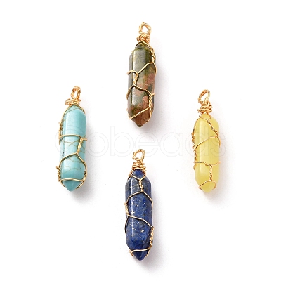 Natural Mixed Gemstone Wire Wrapped Pointed Pendants PALLOY-JF00522-1