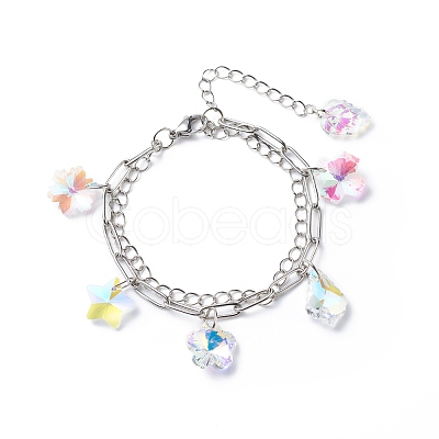 Colorful Rhinestone Flower & Star & Leaf & Cross Charms Multi-strand Bracelet BJEW-JB08703-1