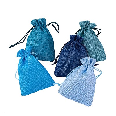 5 Colors Blue Burlap Packing Pouches ABAG-X0001-04-1