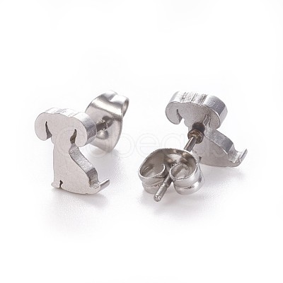 Tarnish Resistant 304 Stainless Steel Puppy Stud Earrings X-EJEW-F227-05P-1