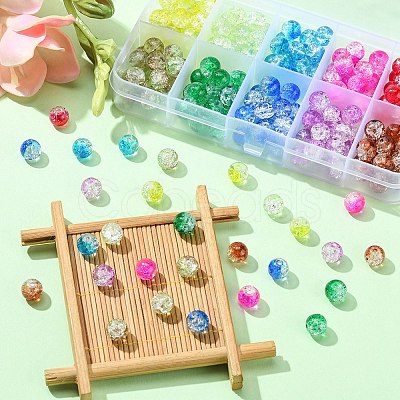 200Pcs 10 Colors Baking Painted Crackle Glass Bead Strands CCG-YW0001-17-1