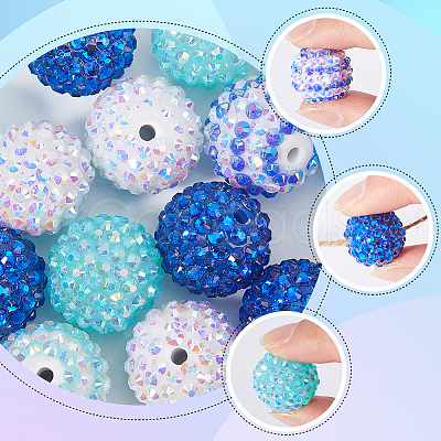 SUNNYCLUE 30Pcs 5 Style Resin Rhinestone Graduated Beads RESI-SC0003-06-1