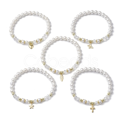 6mm Round Shell Pearl Beaded Stretch Bracelets BJEW-JB10672-1