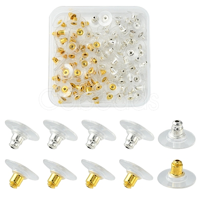 100Pcs 2 Colors Brass Clutch Earring Backs with Pad KK-FS0001-14-1