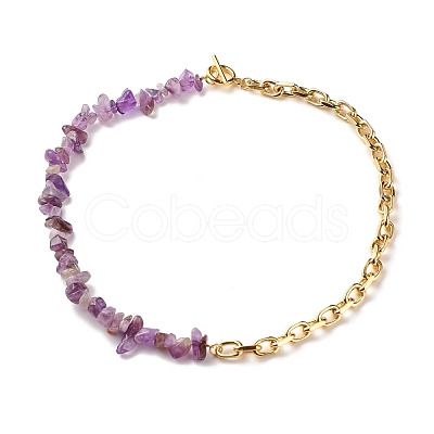 Natural Amethyst Chip Beads Jewelry Set SJEW-JS01223-01-1