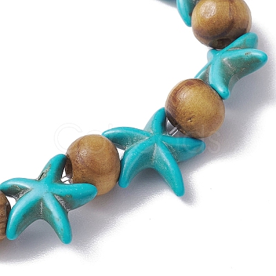 Beach Starfish Dye Synthetic Turquoise Beaded Stretch Barcelets BJEW-JB10293-01-1