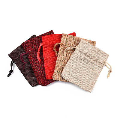 Polyester Imitation Burlap Packing Pouches Drawstring Bags ABAG-R004-7x9cm-M-1