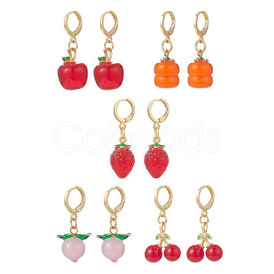 Fruit Handmade Lampwork Pendants Dangle Earrings EJEW-JE05123-1