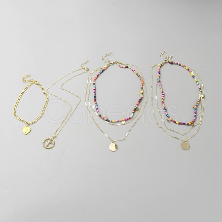 Heart & Cross & Flat Round Alloy Jewelry Set with Cubic Zirconia SJEW-F222-02G-1