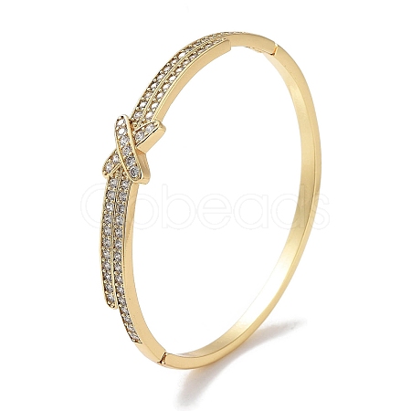 Brass Micro Pave Clear Cubic Zirconia Hinged Bangles for Women BJEW-Z061-22A-1