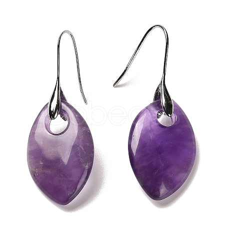 Natural Amethyst Horse Eye Dangle Earrings EJEW-I315-01P-01-1