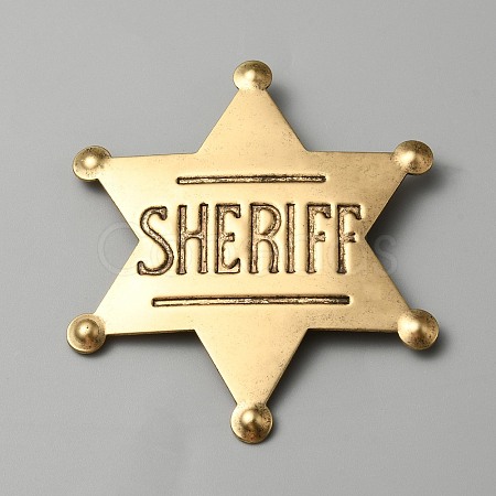 Iron Star with Word Sheriff Brooch Pin for Costume Accessories JEWB-WH0028-26AG-1