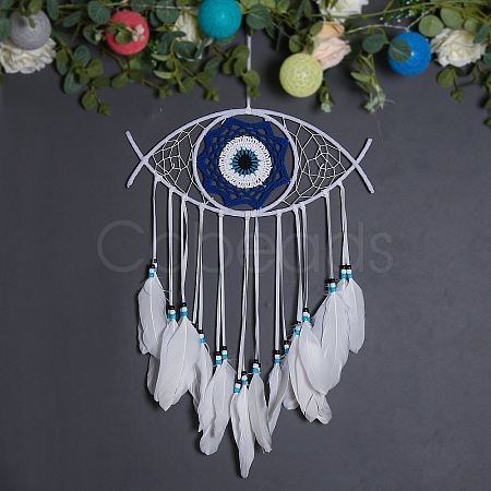 Wooden Woven Net/Web with Feather Pendant Decotations FEAT-PW0001-120A-1