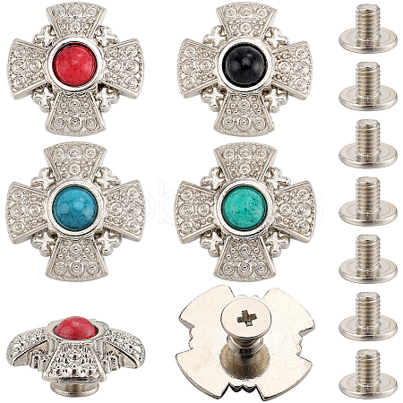 CRASPIRE 20 Sets 4 Colors Zinc Alloy & Resin Imitation Turquoise Coin Screw Rivets FIND-CP0001-82-1