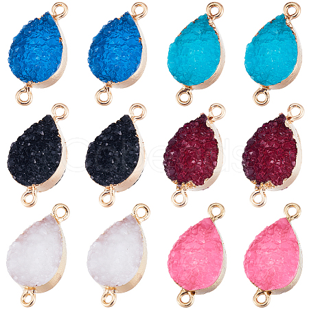 SUNNYCLUE 12Pcs 6 Colors Druzy Quartz Crystal Dyed Connector Charms FIND-SC0005-33-1