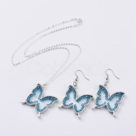 Glass Dangle Earring & Pendant Necklace Jewelry Sets SJEW-JS01076-04-1