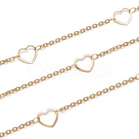 304 Stainless Steel Heart Link Cable Chains STAS-P254-06G-1