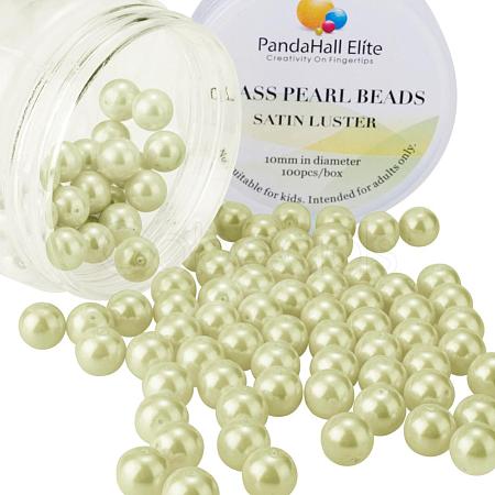 10mm About 100Pcs Glass Pearl Beads Champagne Yellow Tiny Satin Luster Loose Round Beads in One Box for Jewelry Making HY-PH0001-10mm-012-1