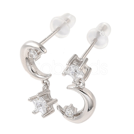 Rhodium Plated Sterling Silver Dangle Stud Earrings EJEW-D106-04P-1