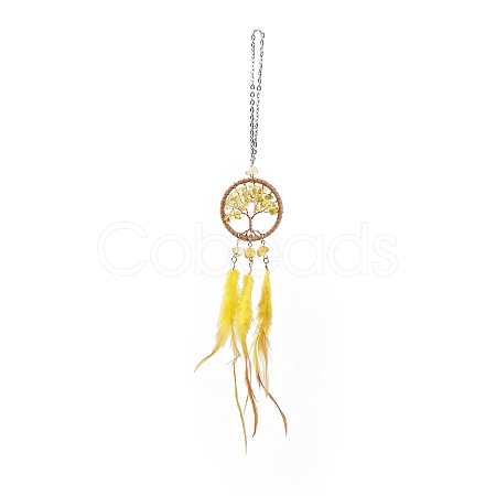 Woven Web/Net with Feather Pendant Decorations HJEW-I013-01-1