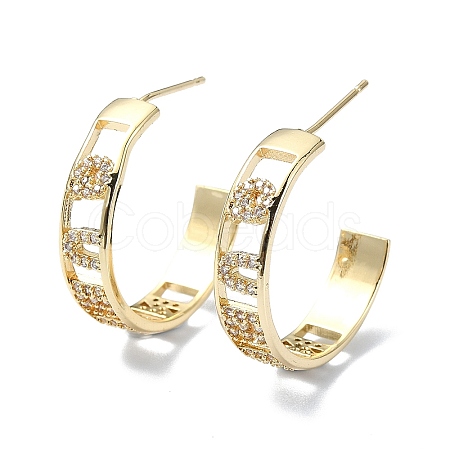 Hollow Word Brass Micro Pave Cubic Zirconia Stud Earrings EJEW-D098-05G-1