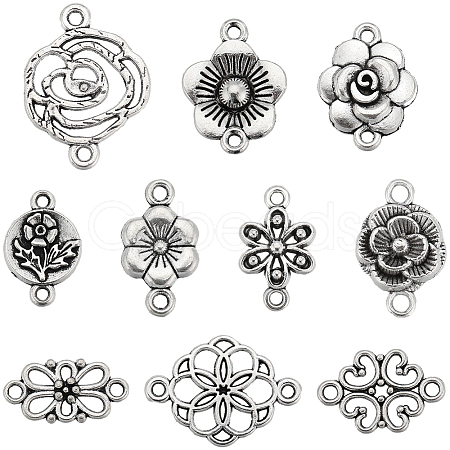 SUNNYCLUE 100Pcs 10 Styles Tibetan Style Alloy Connector Charms FIND-SC0008-18-1