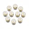 Alloy Enamel Beads, Cadmium Free & Lead Free, Light Gold, Flat Round with Alphabet, White, Letter.E, 8x4mm, Hole: 1.5mm