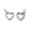 Brass Micro Pave Clear Cubic Zirconia Charms, with Jump Ring, Heart Charm, Platinum, 11x11x2.5mm, Hole: 3.5mm