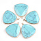 Electroplate Synthetic Turquoise Pendants, with Iron Findings, Faceted, Triangle, Golden, 34x30x7mm, Hole: 1.8mm